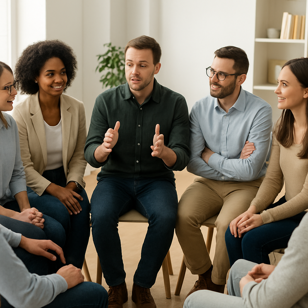 Groupe de conseillers en formation, échange en cercle